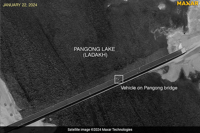 China bridge across Pangong Tso lake in Eastern Ladakh. (Maxar Technologies)